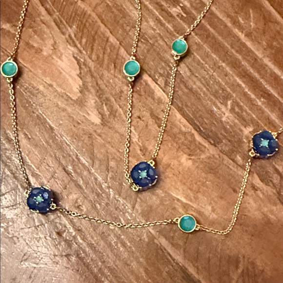 Kate Spade NWT 32” Gold Necklace with Blue and Green Accents - Picture 6 of 8